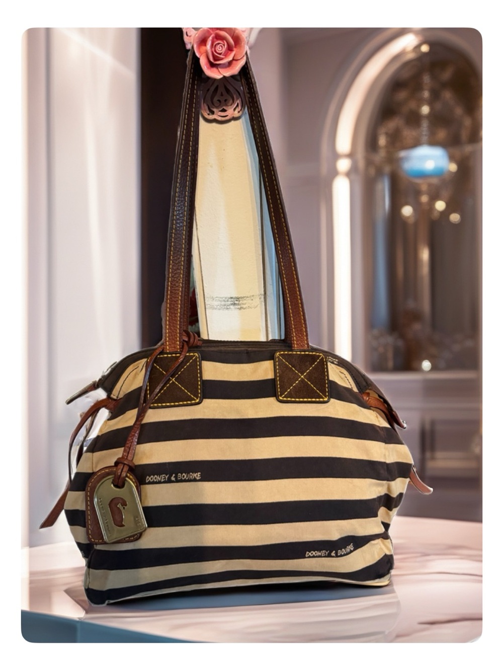 Dooney & Bourke Black and Cream Striped Shoulder Bag